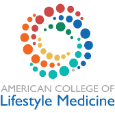 Logo of the American College of Lifestyle Medicine featuring colorful circular dots forming a spiral above the organization’s name in gray and blue text.