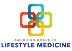 Logo of the American Board of Lifestyle Medicine featuring four interlocking squares in red, blue, green, and yellow above the organizations name in bold blue and gray text.